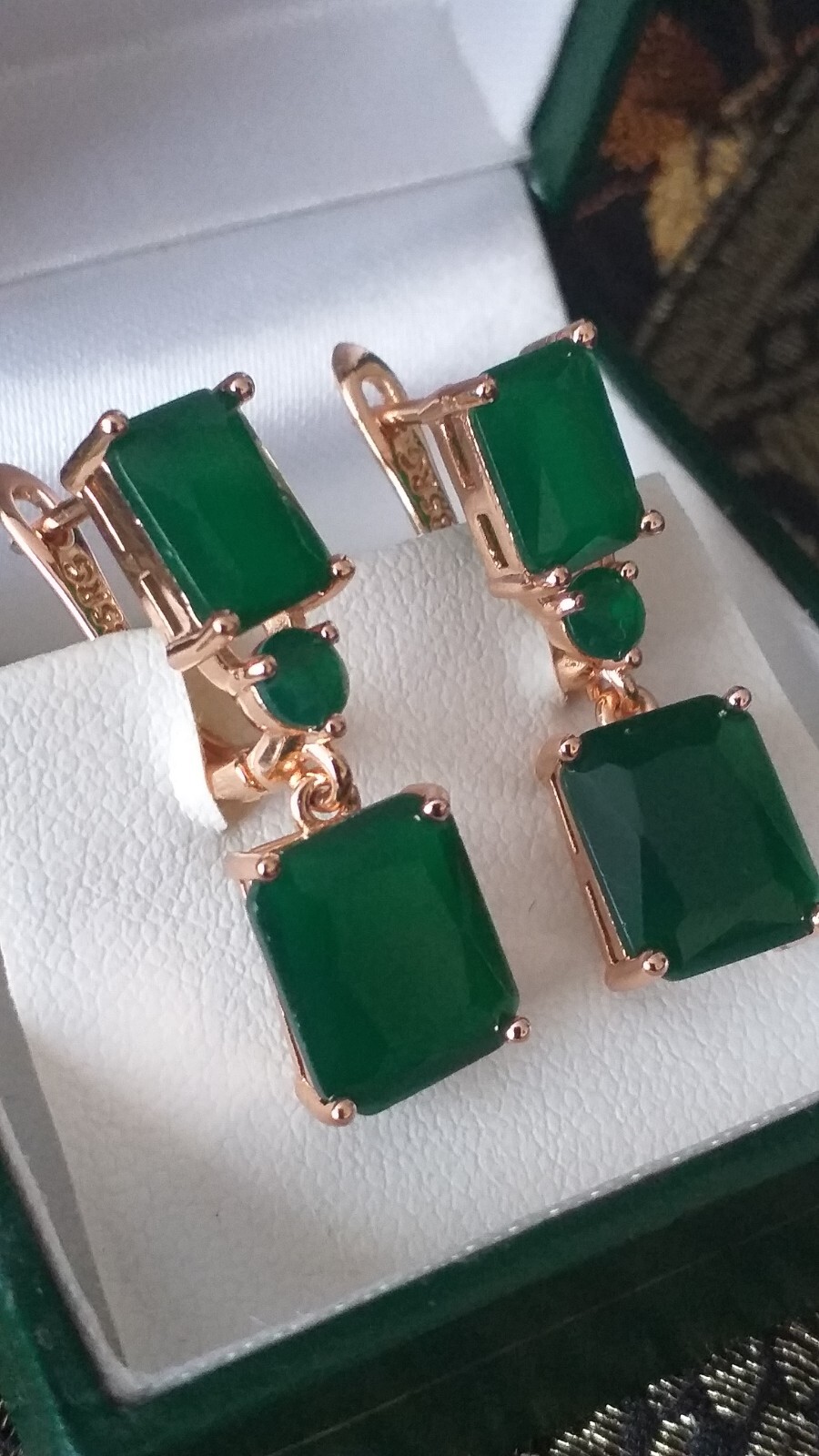 Vintage 1990-s 14 Ct Rolled Gold Emerald Earrings-Hallmarked 585 RG