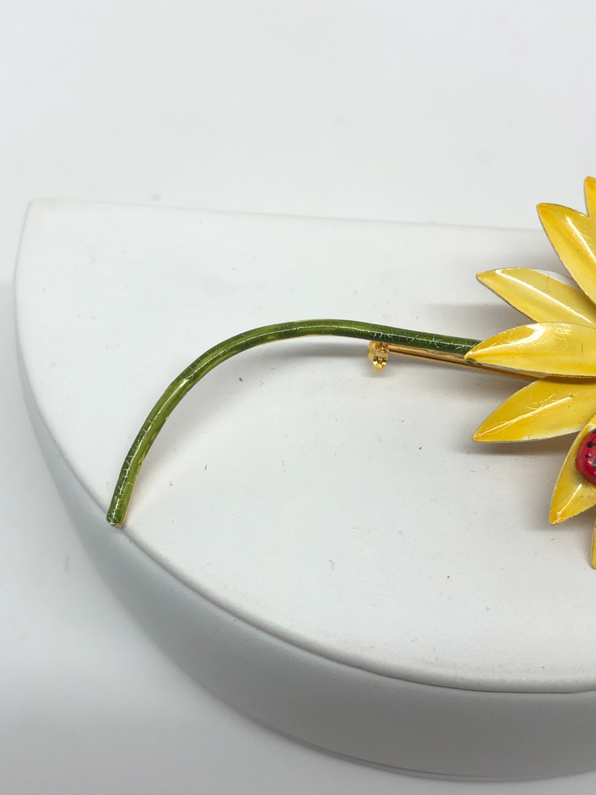 Vtg Original By Robert Yellow Enamel Flower Brooch Pin Daisy Ladybug 🐞 Large