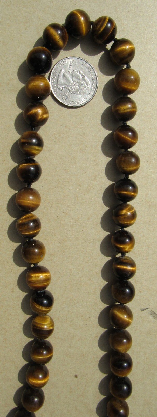 VINTAGE CHINESE EXPORT TIGER’S EYE KNOTTED 1/2″ BEADS NECKLACE 34″ /165 GRAMS