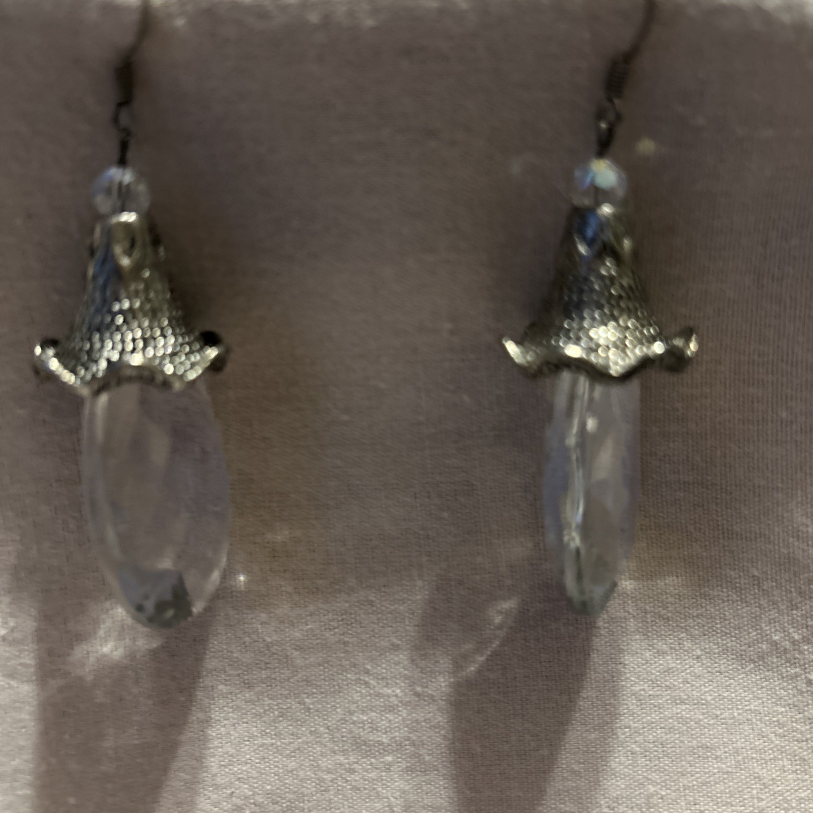 Vintage Opaline Glass Dangle Earrings Silver Tone