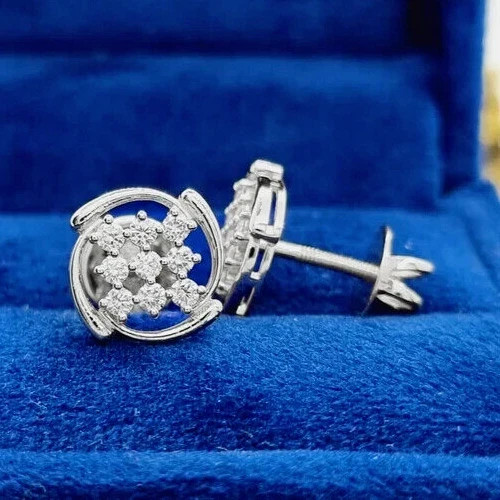 Art Deco Style Lab Created Diamond Earring For Any Occasion 14K White Gold FN