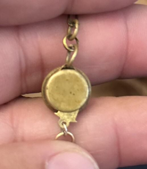 Vintage Czech Brass Gold Tone Carnelian? Cabochon Necklace Enamel