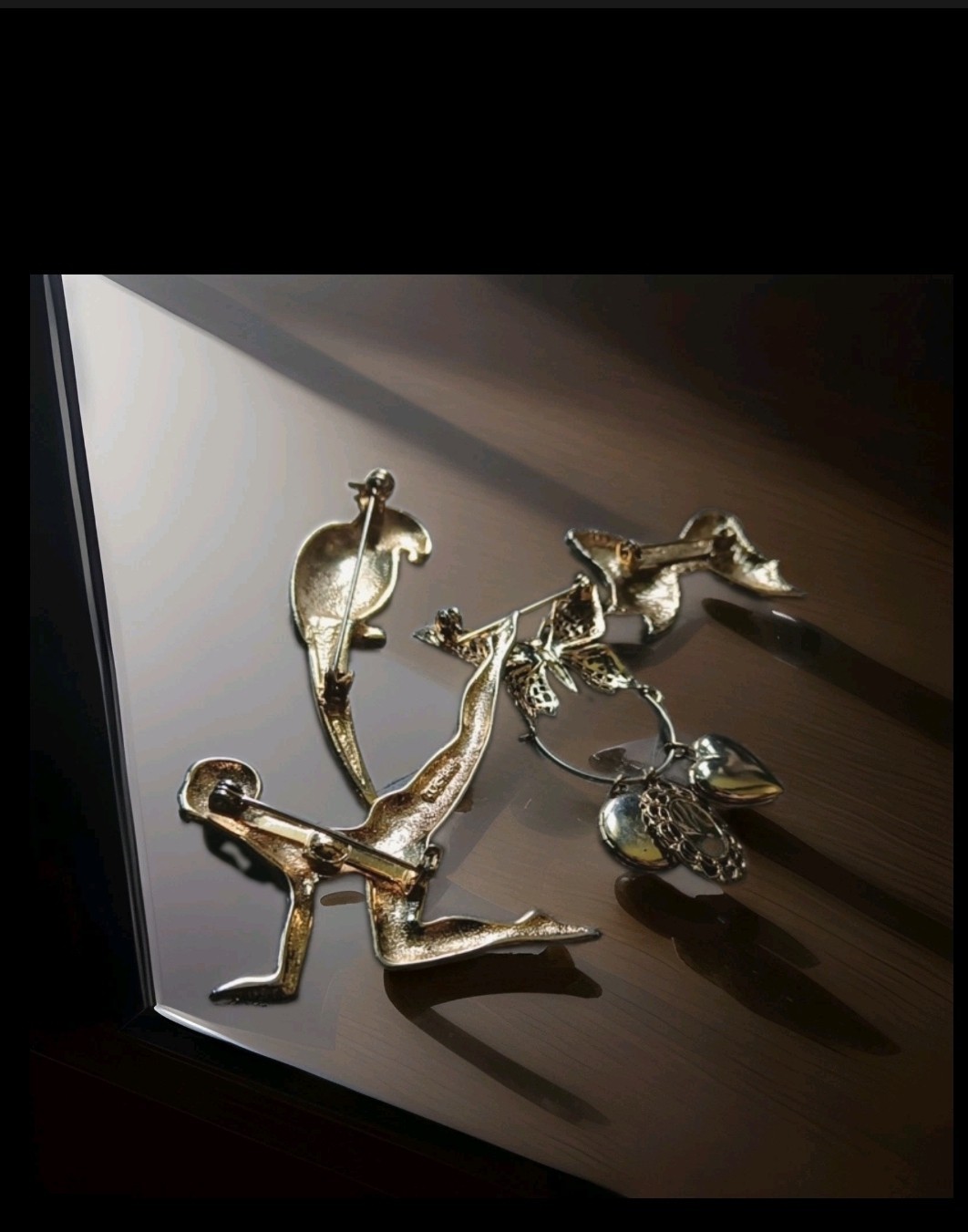 Vintage JJ Gymnast Brooch Lot Bird Butterfly Charm Bow Pins Gold Tone Enamel