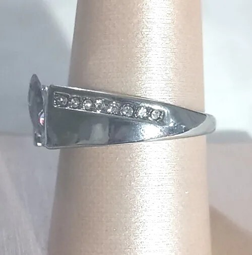 Solitaire Ring Pave Cubic Zirconium Silver Tone Size 8.75 New Formal Elegant