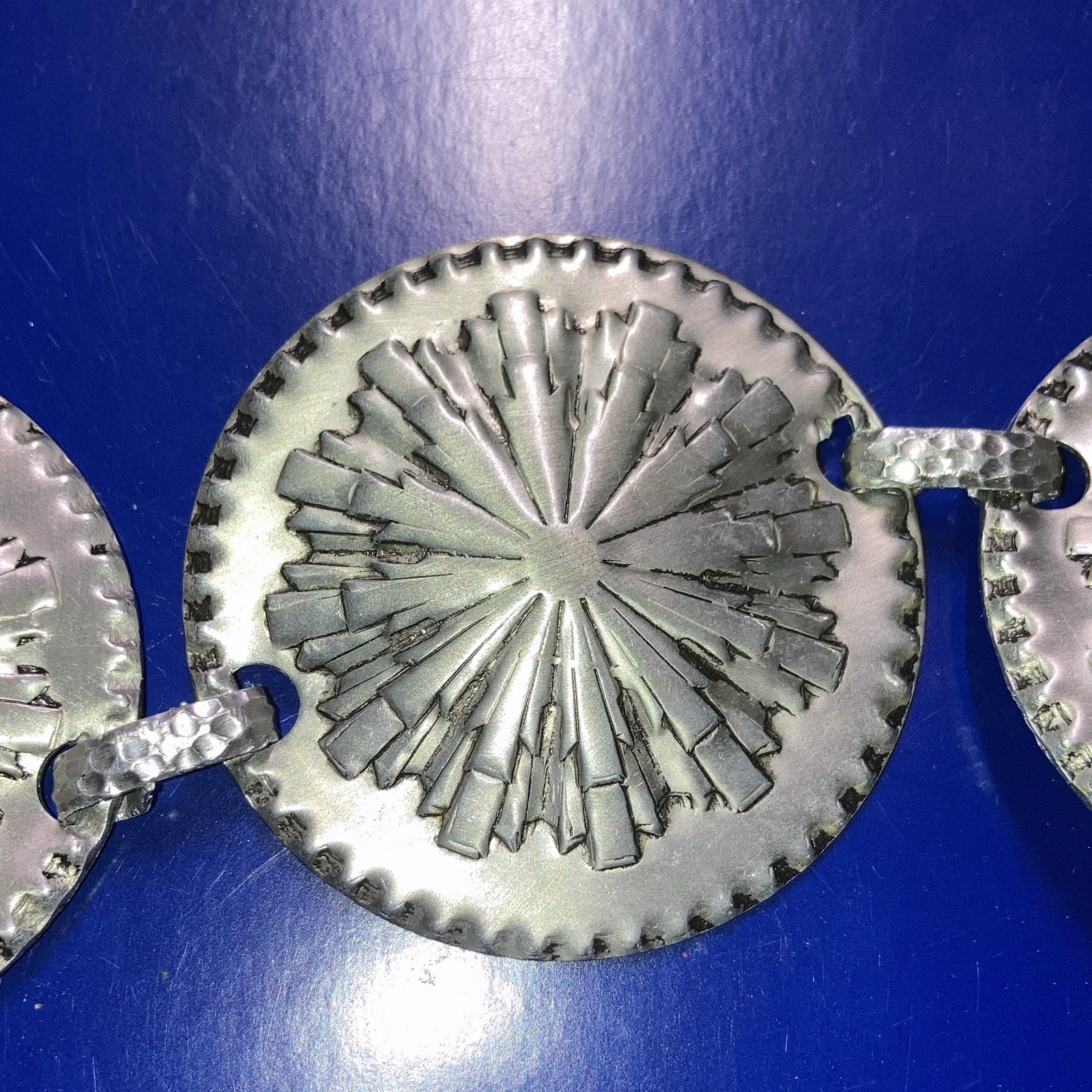 Women’s Silver Tone Metal Snake Chain Necklace w/ Hook, 3 Round Discs, Tribal