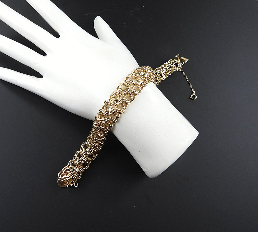 Vintage 12K Gold Filled Rare Fancy Charm Bracelet Chunky Curb Link Safety Chain