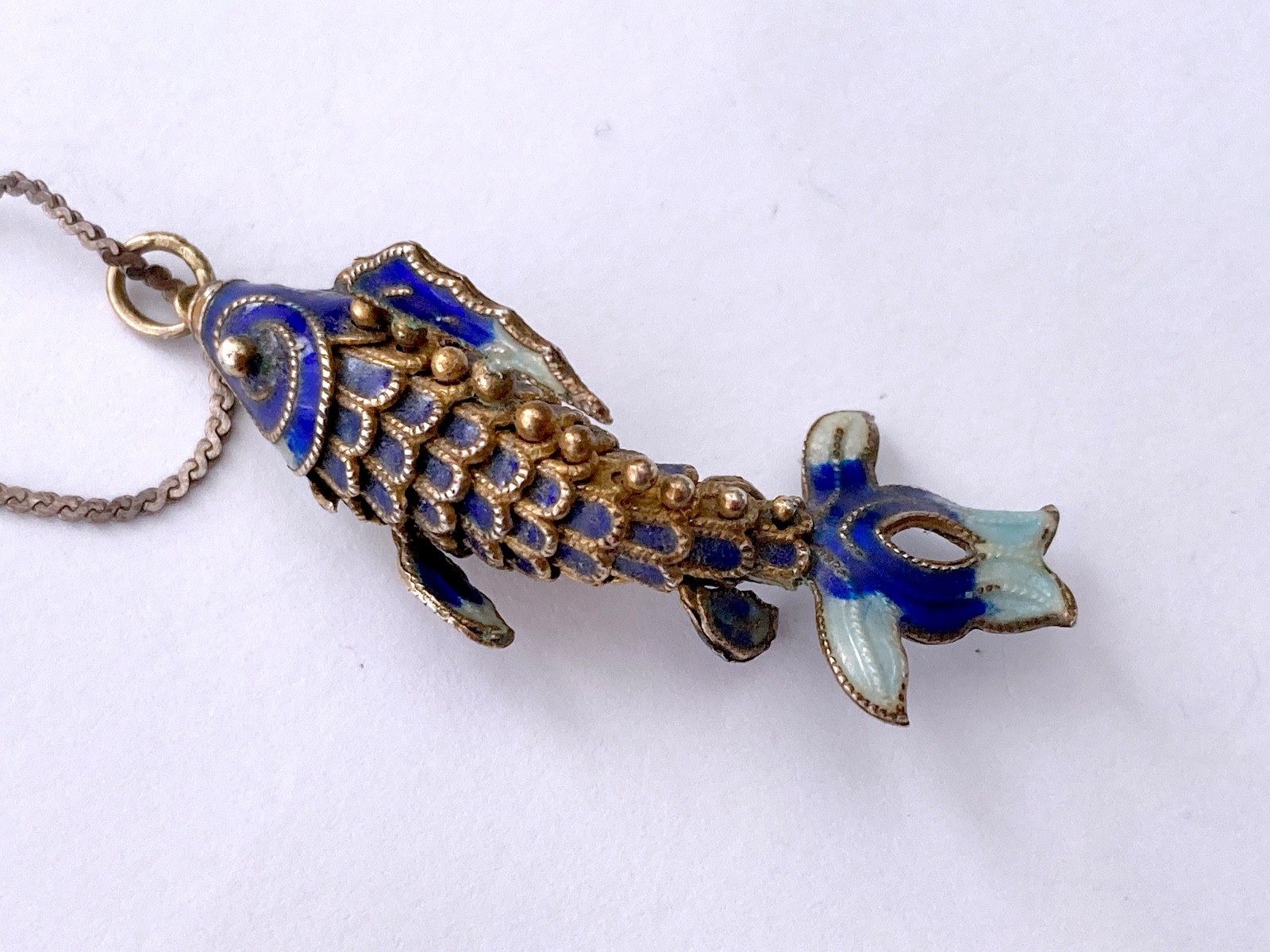 Blue Cloisonne & Vermeil Koi Fish Charm Bracelet and Hoop Earrings: China Export