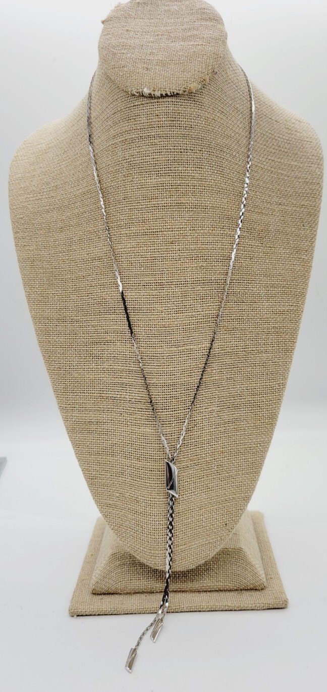 Monet Necklace Silver Tone Y Drop Long Chain 25 in Modern Modernist