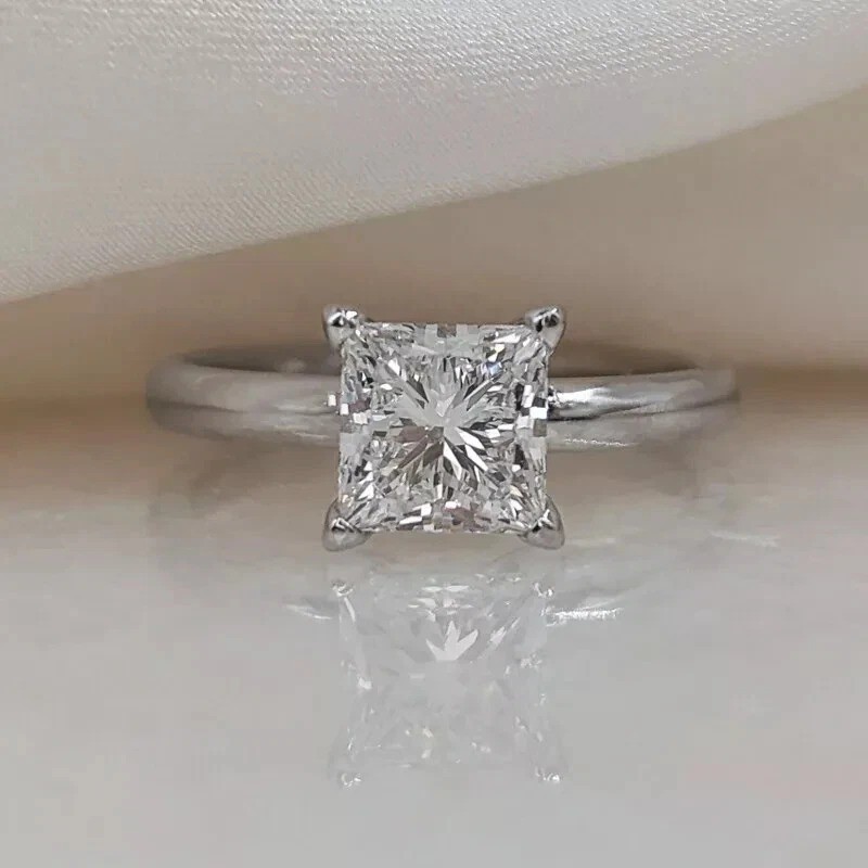 2.15Ct Princess Cut Lab Created Diamond 14K White Gold FN Solitaire Wedding Ring