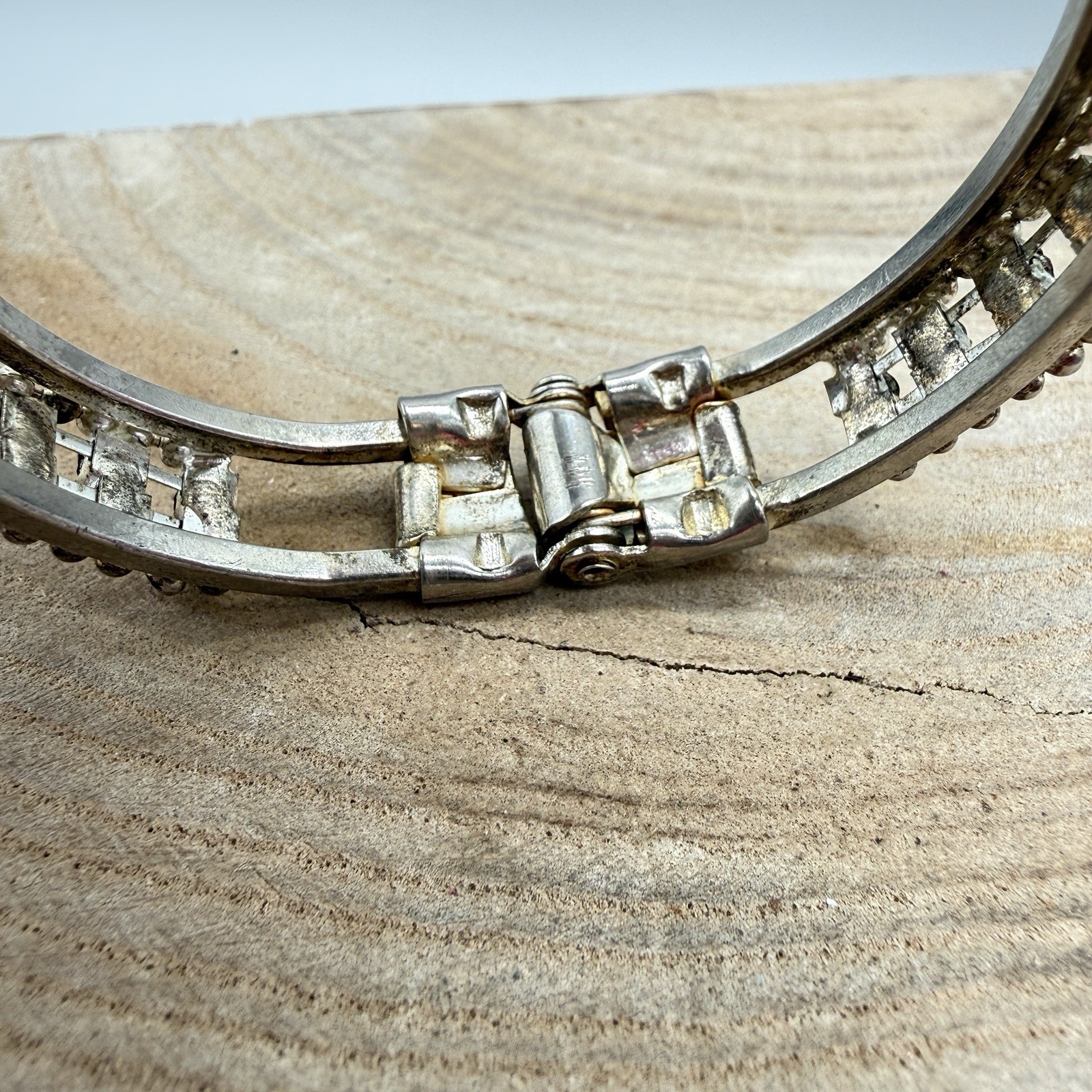 Vintage Red & Clear Rhinestone Hinged Cuff Bracelet Unmarked Red Bracelet