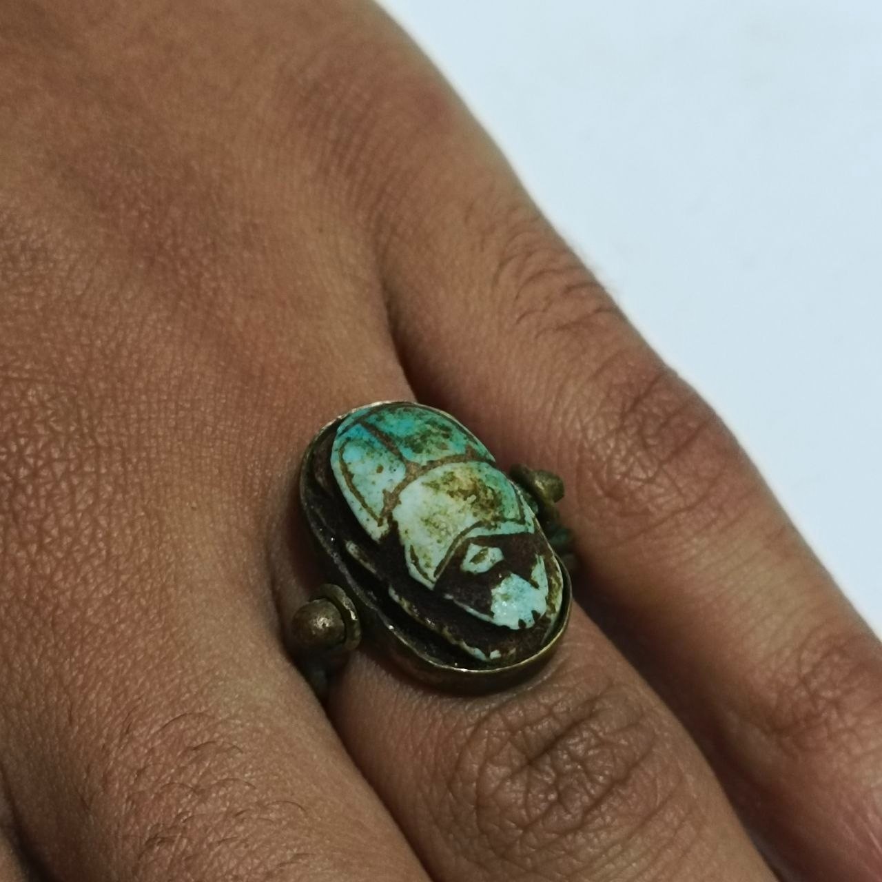 Antique Egyptian Carved Scarab Beetle Ring – Handmade Vintage Style
