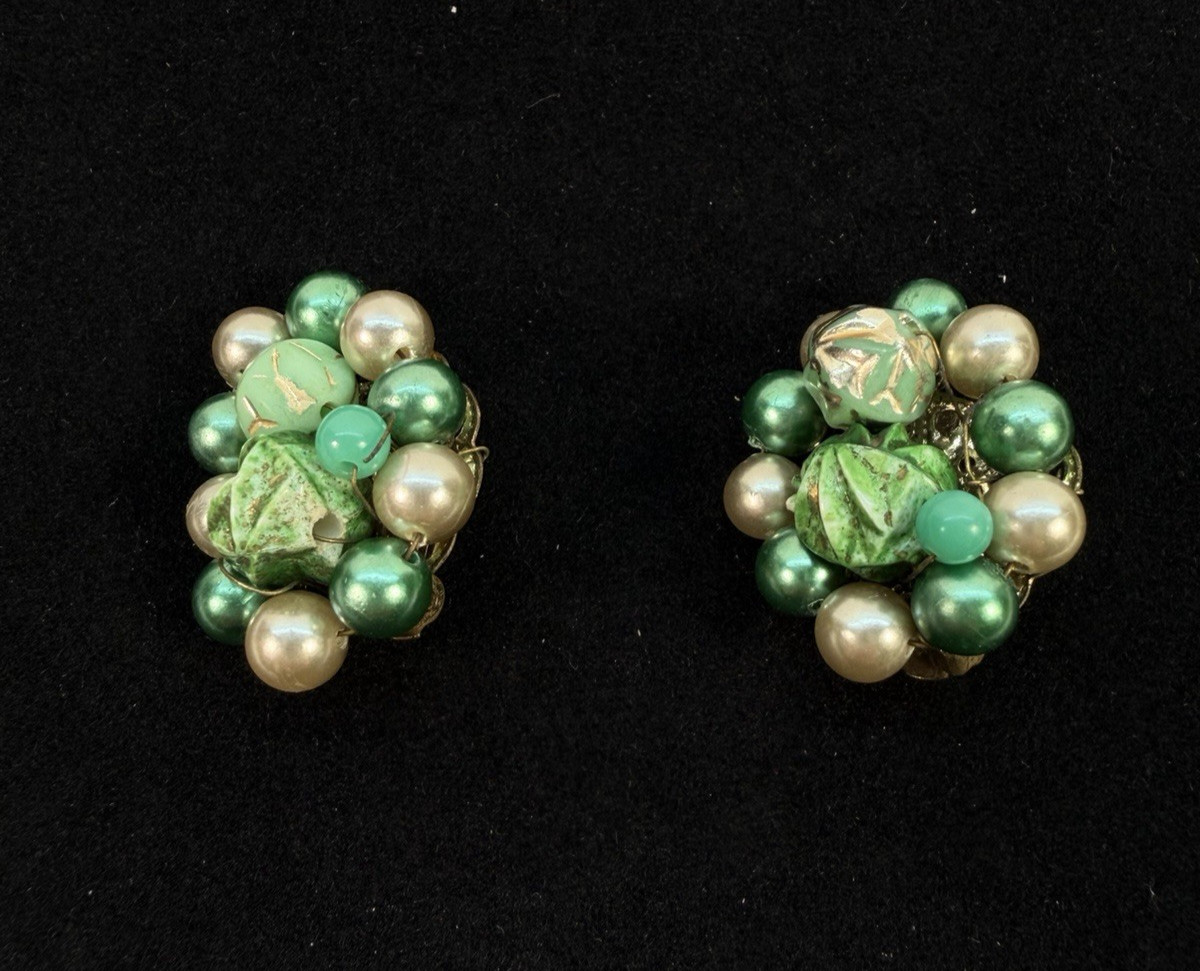 Bead Cluster Clip On Earrings Set of 3 Pairs Japan Hong Kong 1950s 1960s