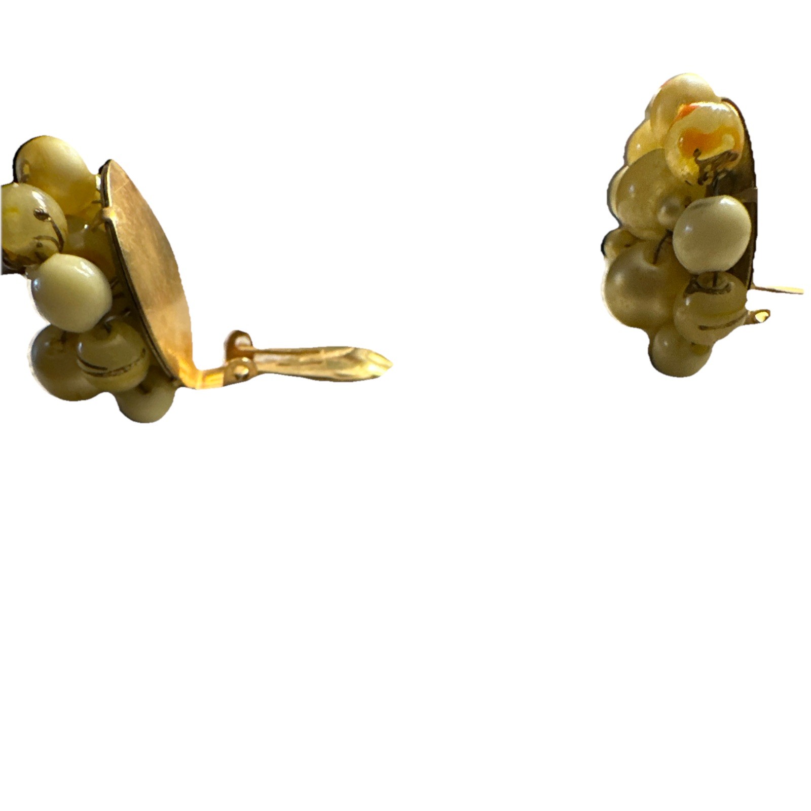 Vintage Signed Japan yellow and Cream Beaded Hand made Clip on Womens Earrings