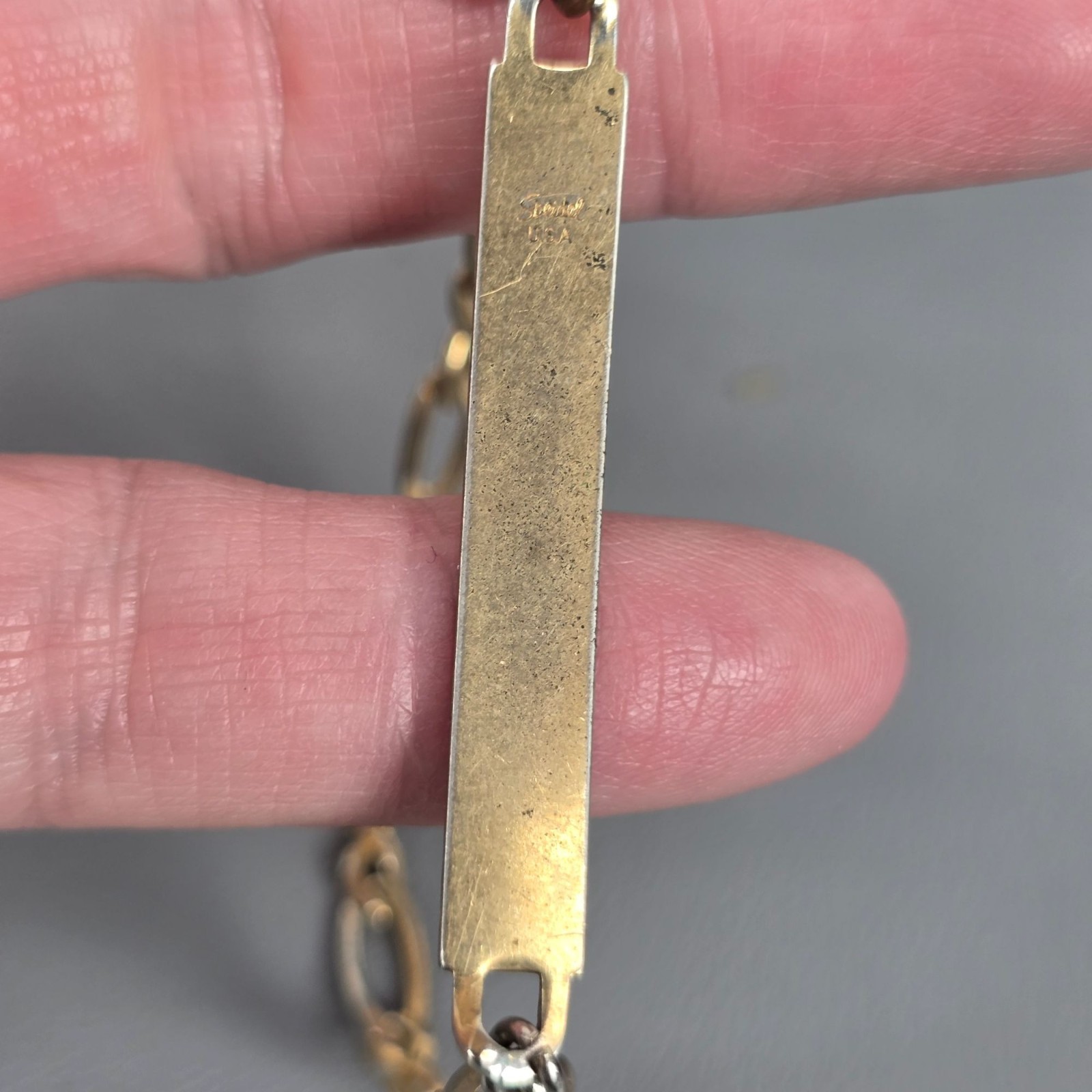 Speidel Gold-Tone Engraved 50th Anniversary Tag Bracelet W/ Heart Locket Charm