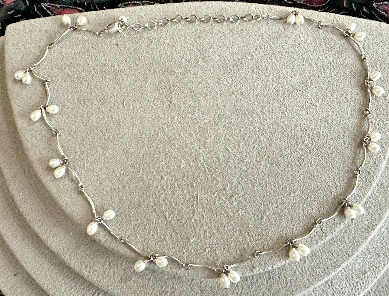 Vintage Sterling Silver Multi Pearl Dangle Bar Link Necklace