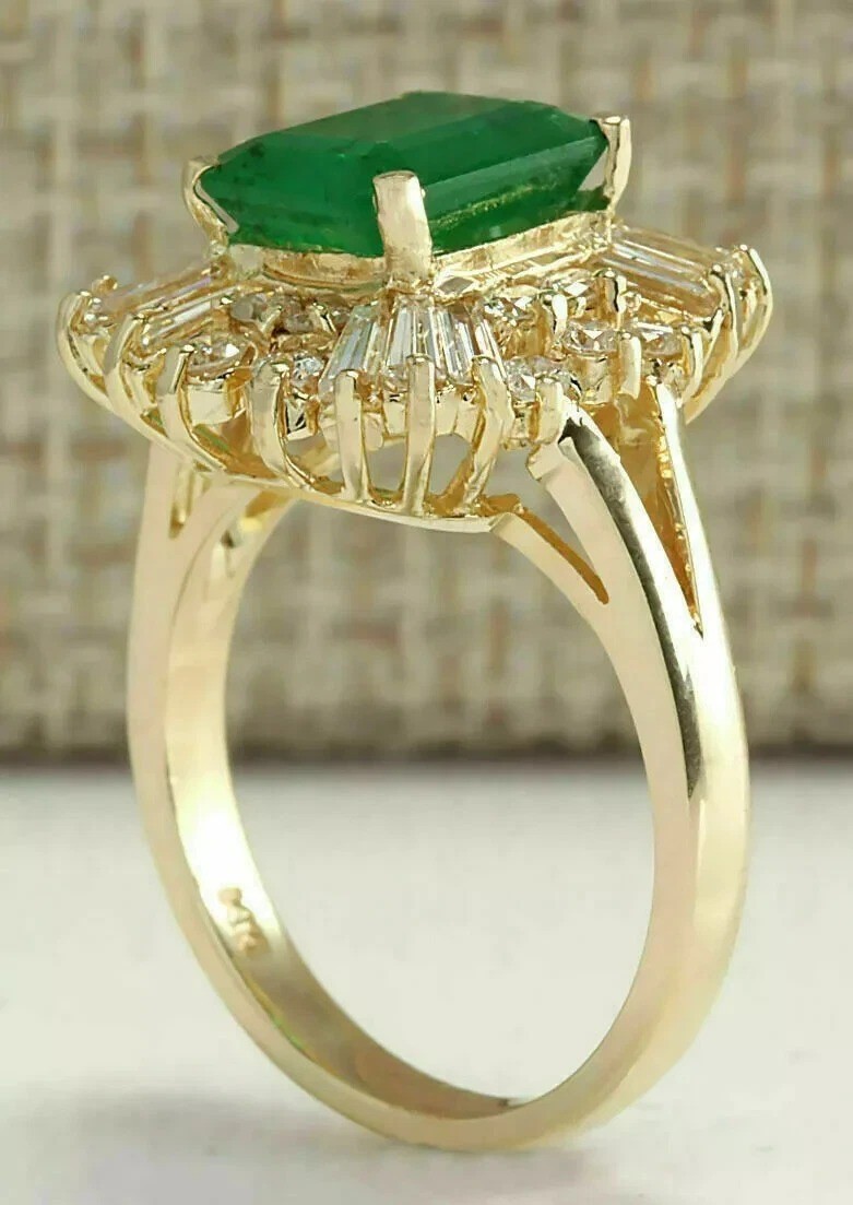 4.50Ct Art Deco Style Lab Created Green Emerald Anniversary 14K Gold FN Ring