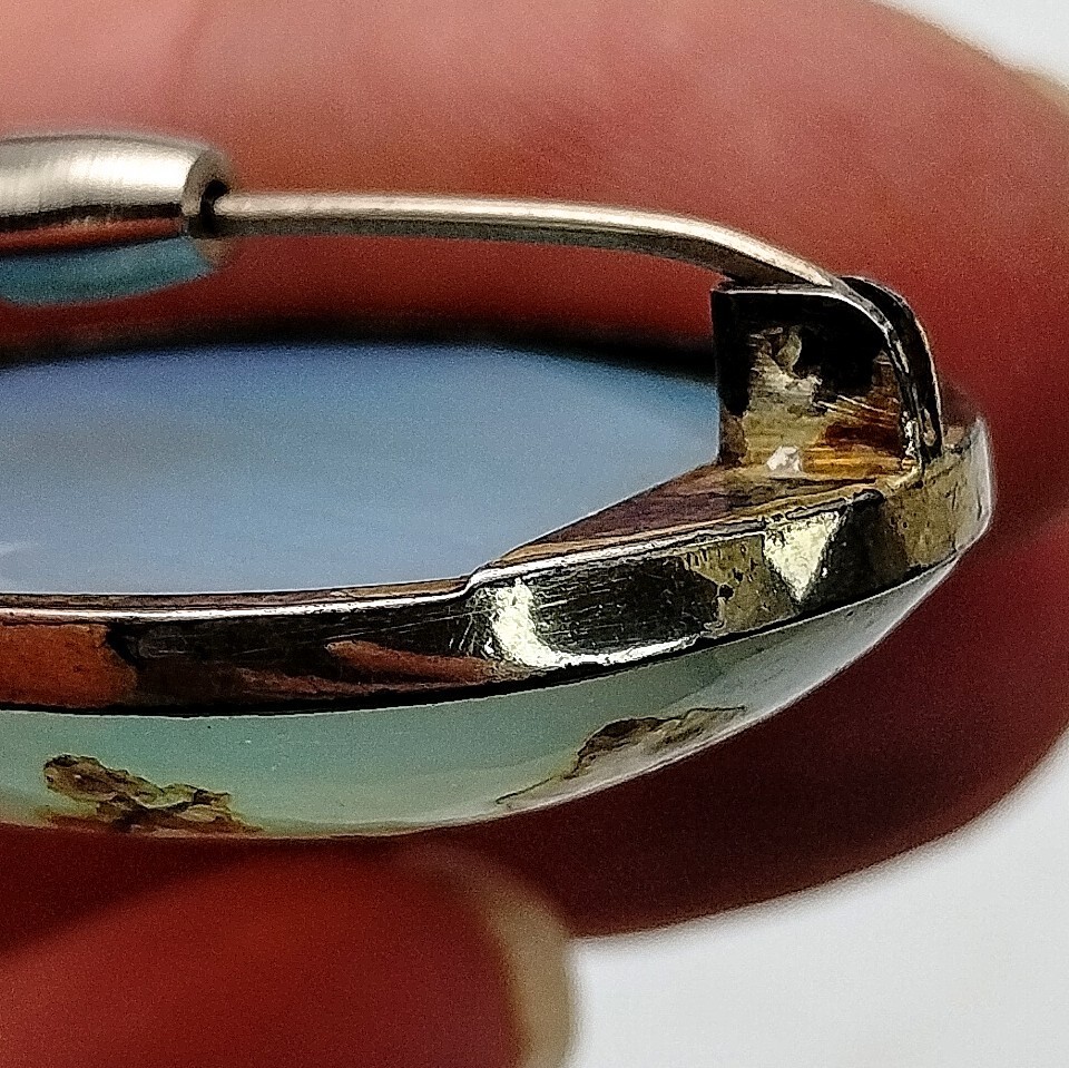Antique Opalescent Glass Brooch Hand-Painted Birds C Clasp Victorian 1.5″