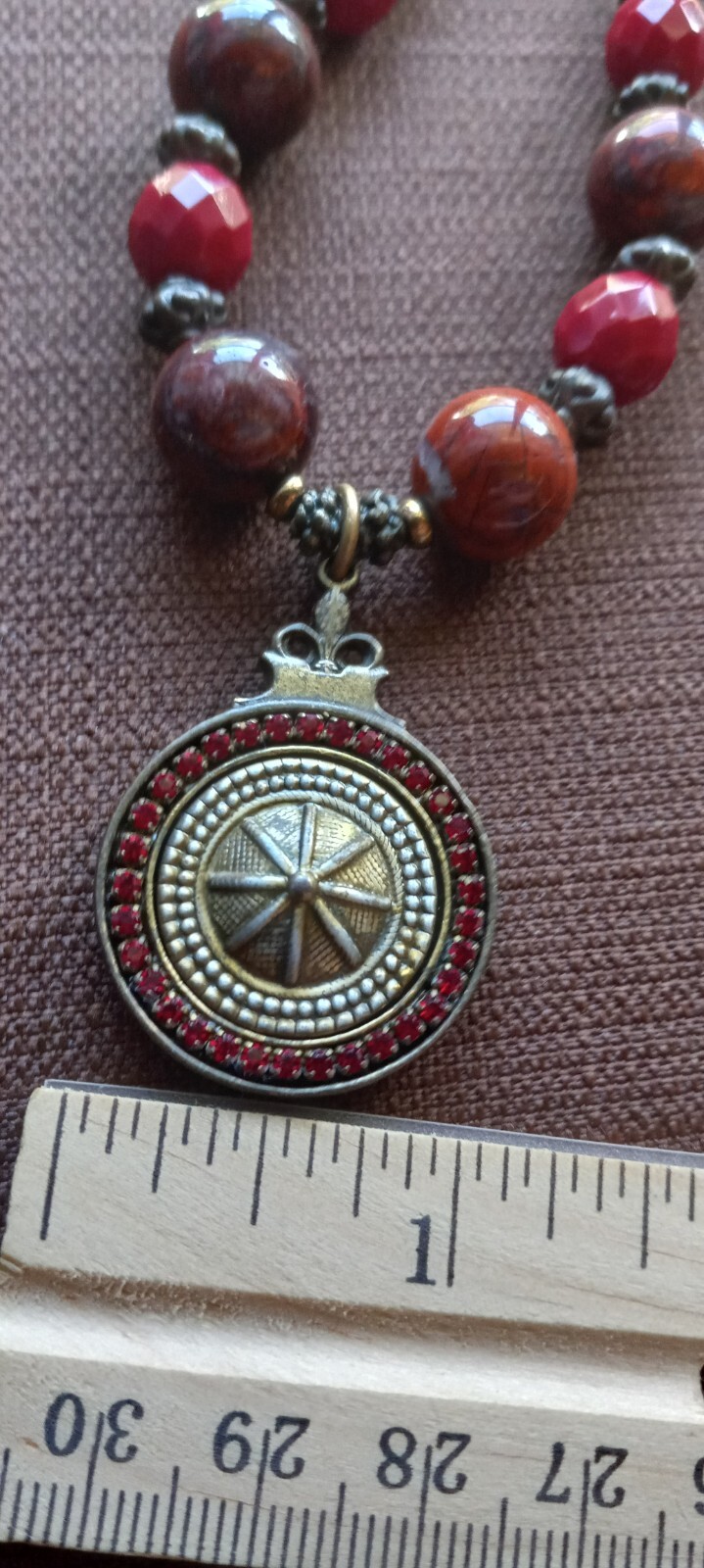 Rare Vintage Retired Grandmother Button Necklace ,Rhinestones, Marble Stones,…