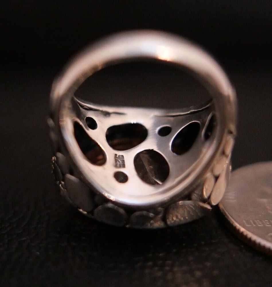 STERLING SILVER 925 Large Citrine STONE SOLITAIRE PEBBLE DESIGN RING SZ 6