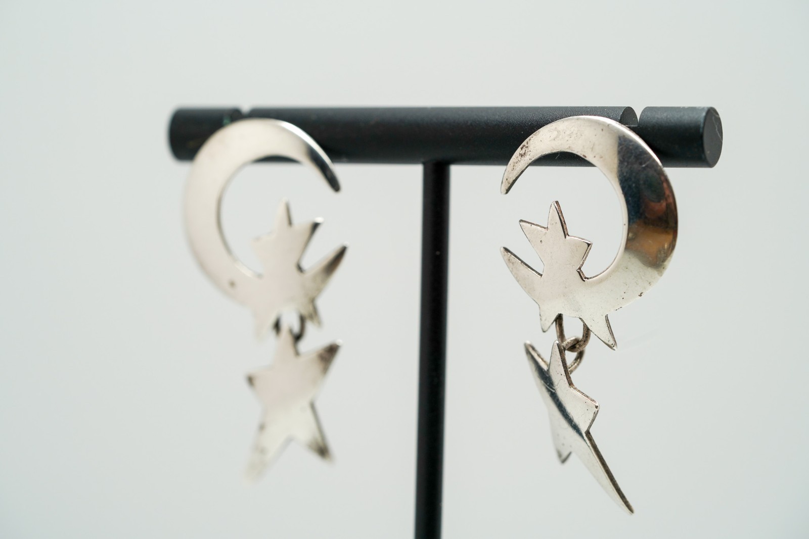 Vintage 1995 Sterling Silver Moon Stars Dangle Earrings 4.2cm JB37