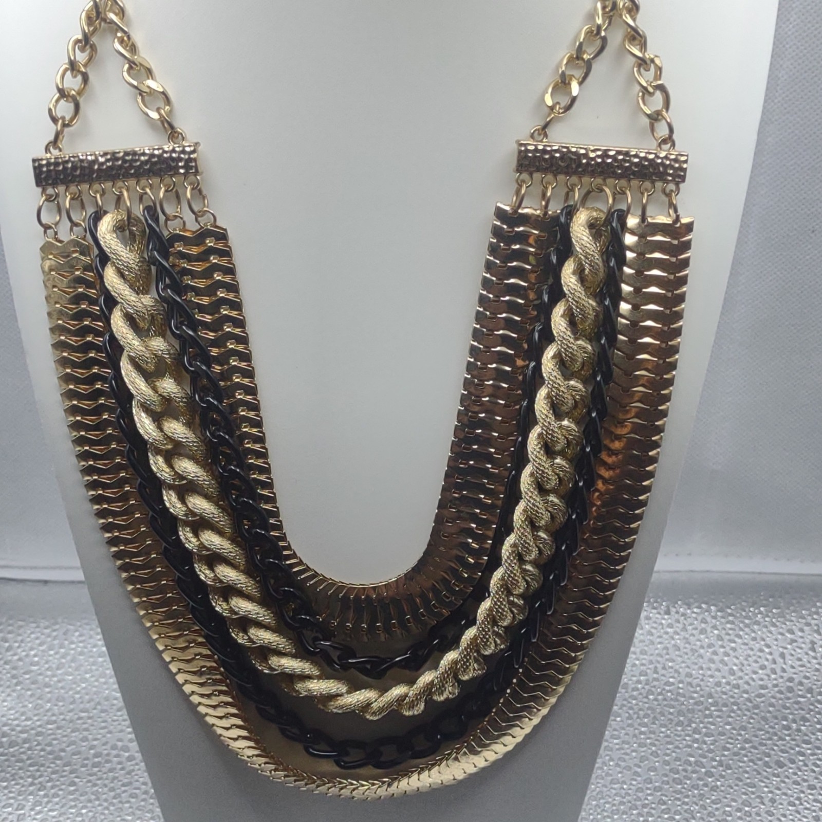 Chicos Gold Layered Chain Bib Necklace Long Adjustable