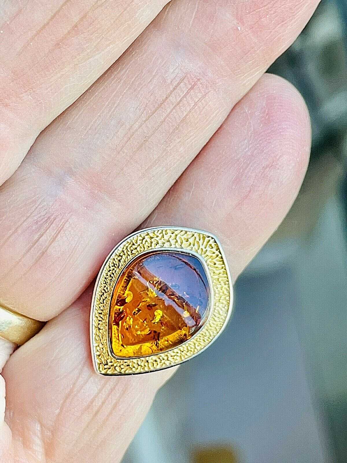14K Gold Filled Baltic Amber Ring Size 6,0 Egg Yolk Butterscotch Polish Silver
