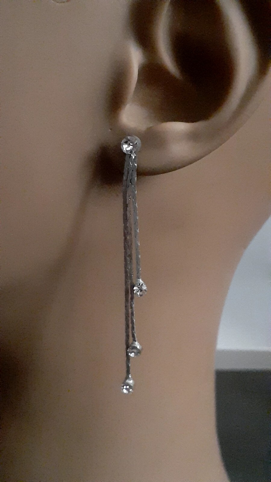 Silvertone Chain Dangle/drop Rhinestone Accent Earrings