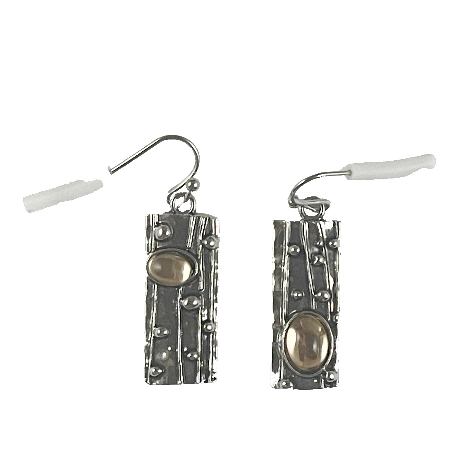 Vintage Goldtone Stone Rectangular Hook Earrings 1.75”