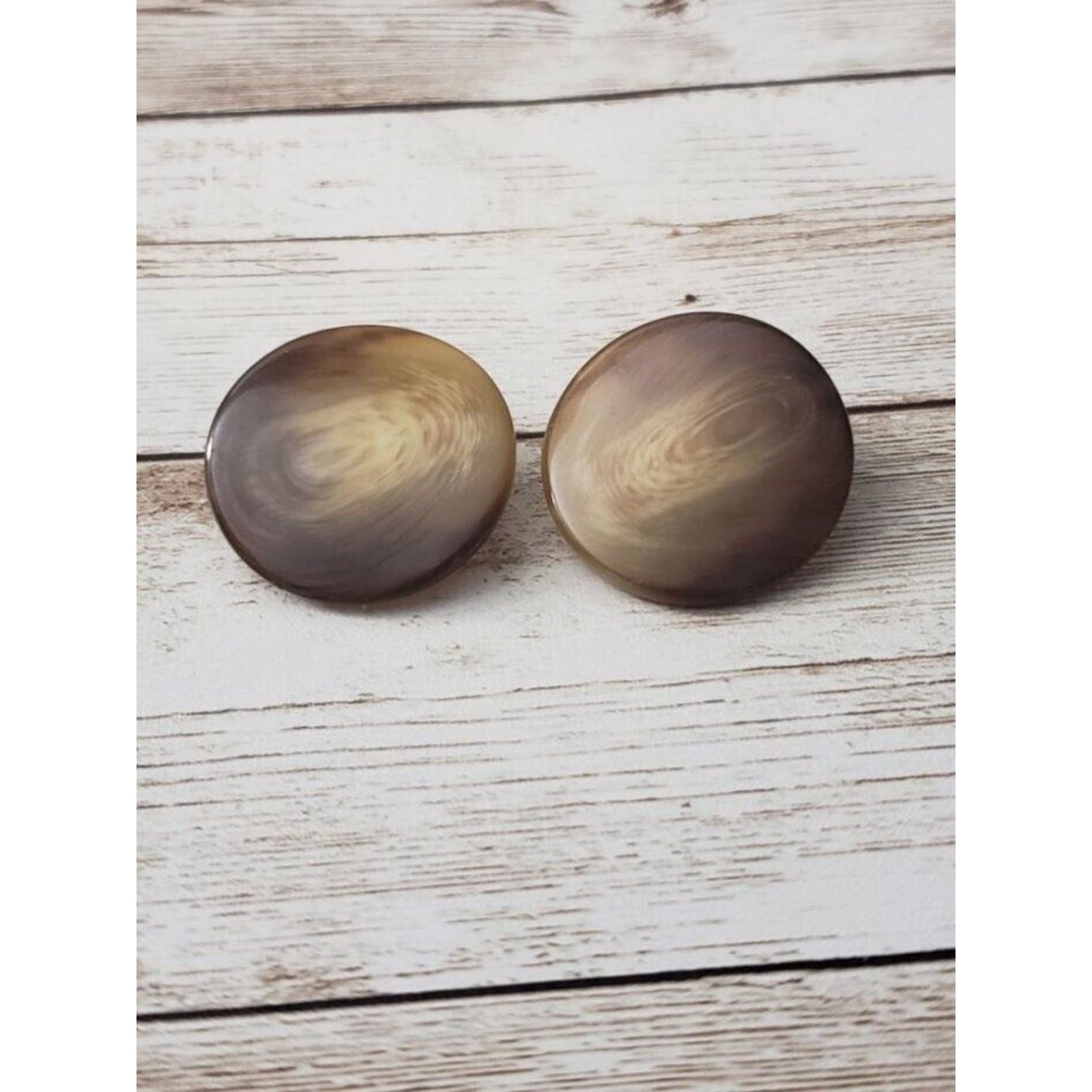 Vintage Clip On Earrings – Circle Shape with Slight Wave Brown Tones