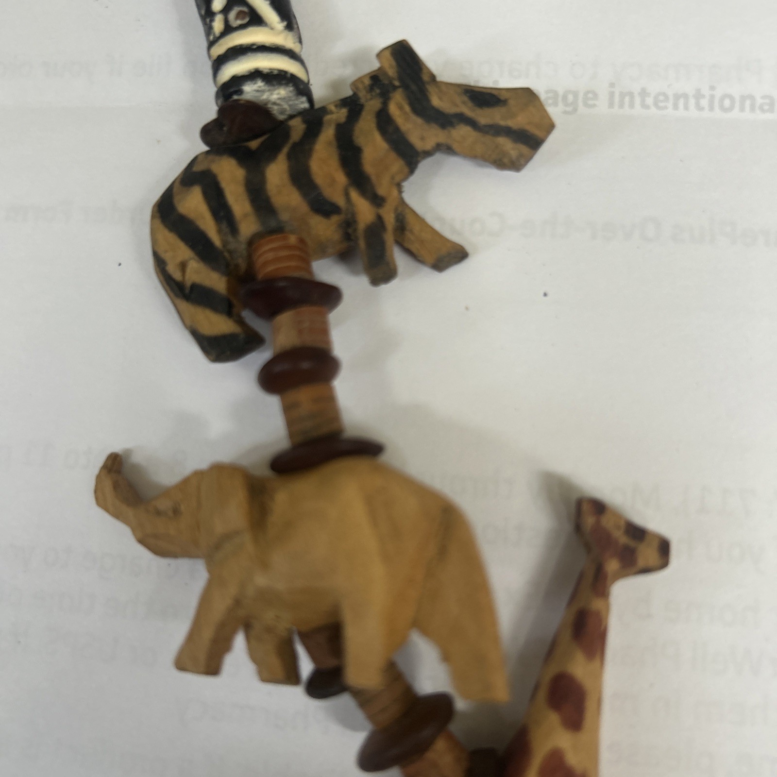 Vintage African Necklace Hand Carved Wooden Safari Animal Beads 24” Giraffe 🦒 ￼