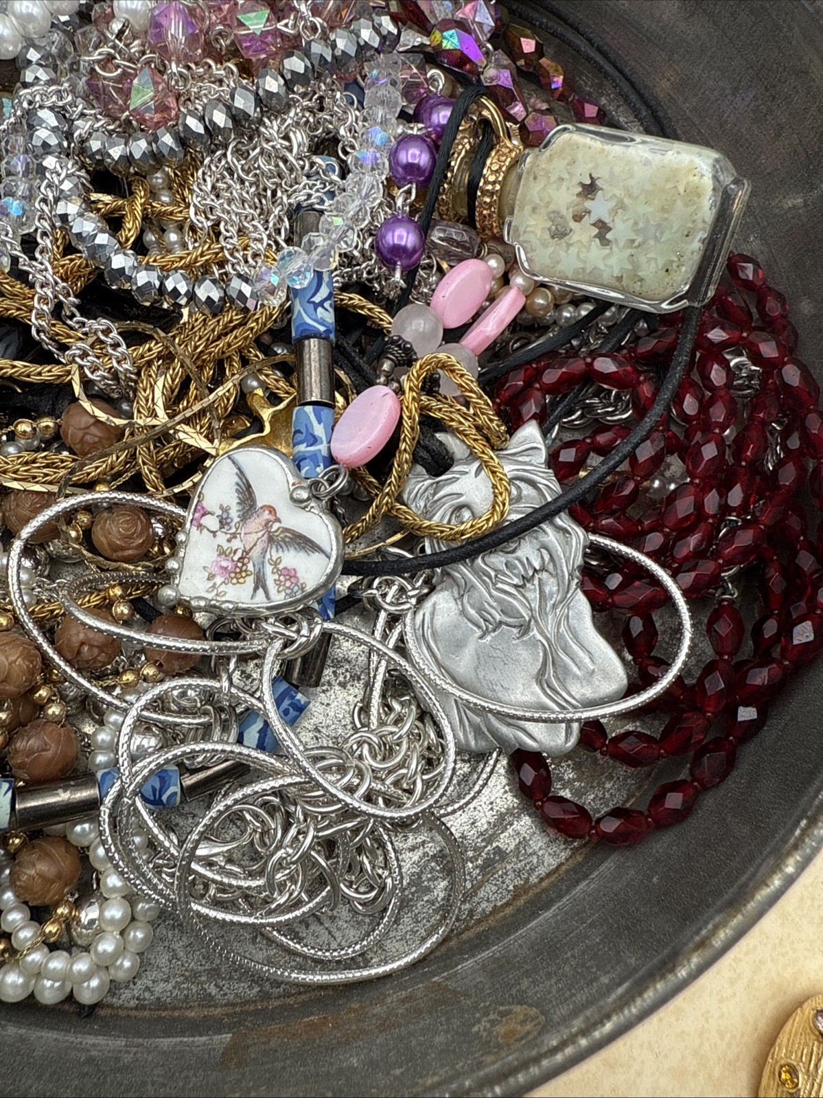 Vintage Tin Filled With Vintage Jewelry Necklaces, Earrings, Rings