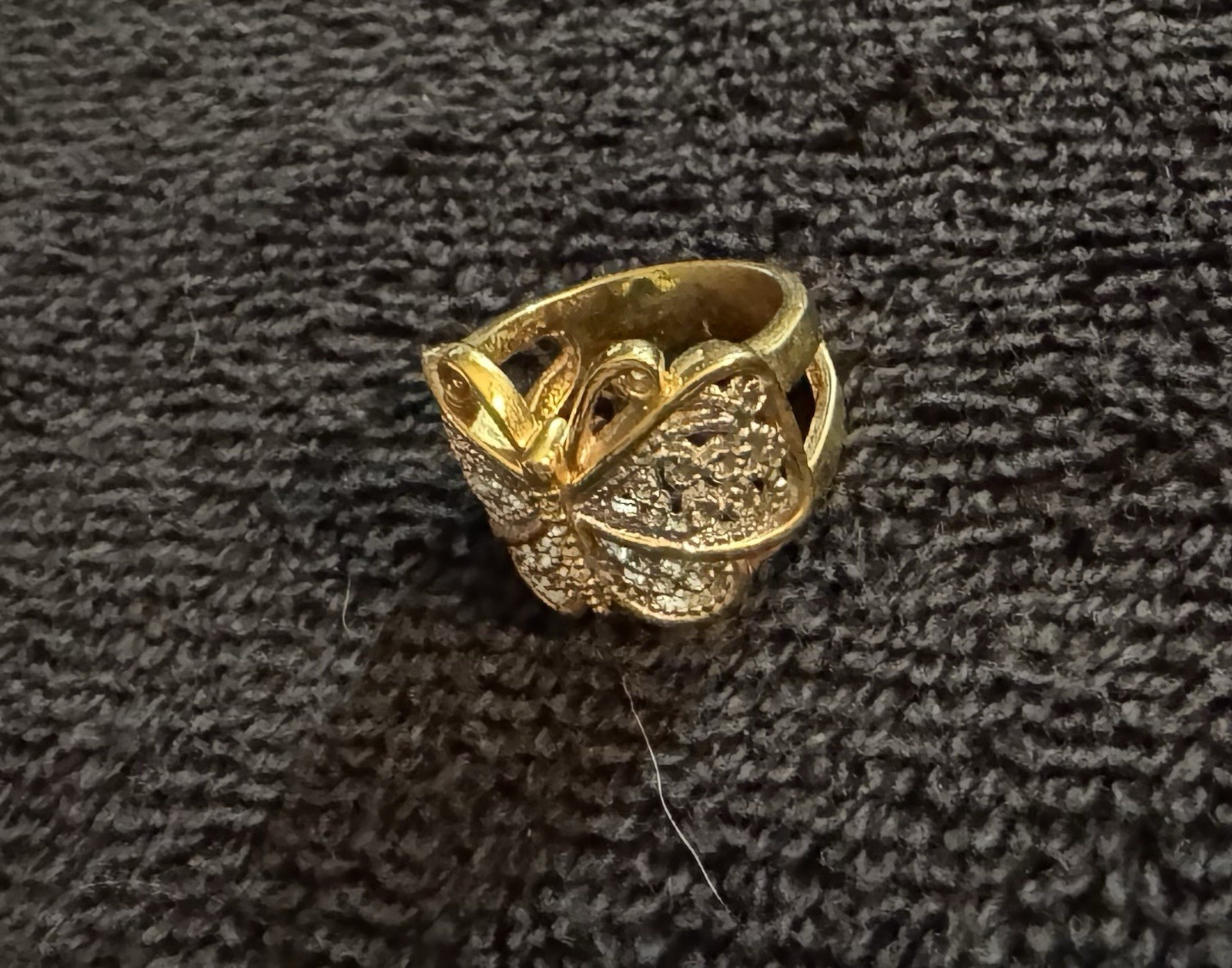 Lot of 5 Yellow Gold Tone Fashion Rings Flower Butterfly Statement Jewelry