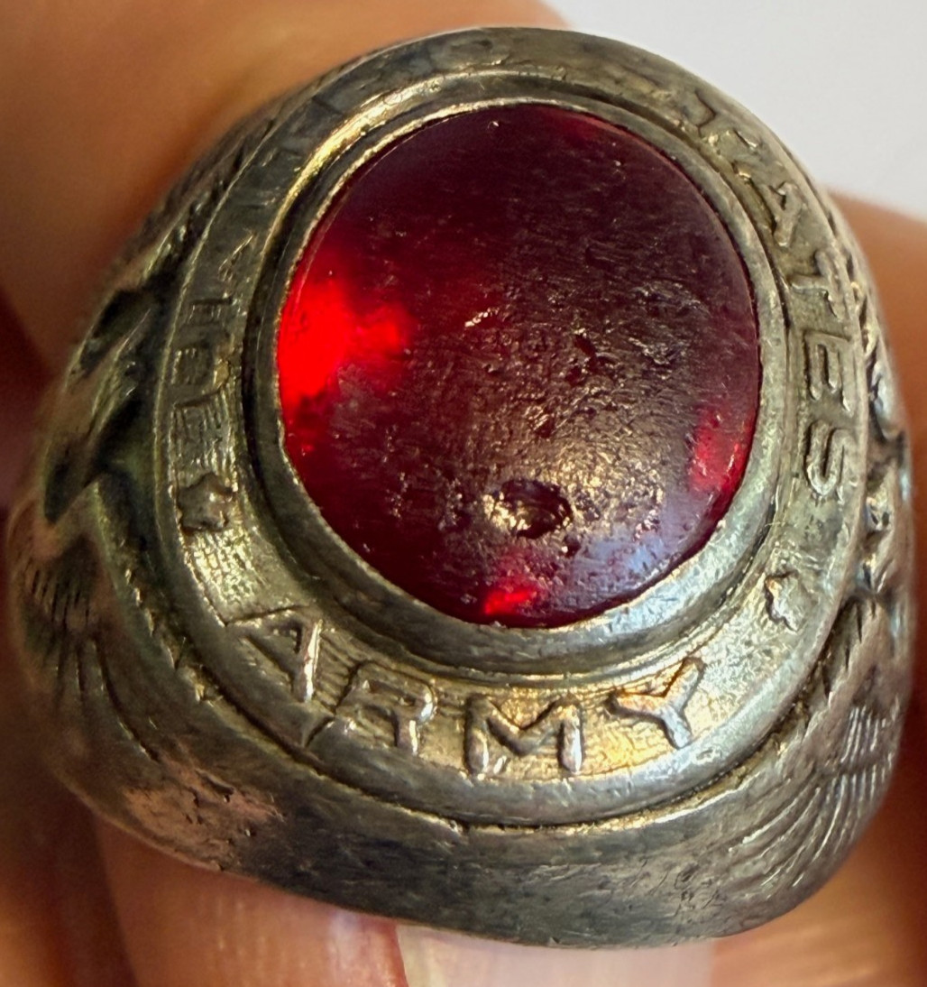 Vintage ARMY Sterling Silver Ring with Eagle and Red Stone