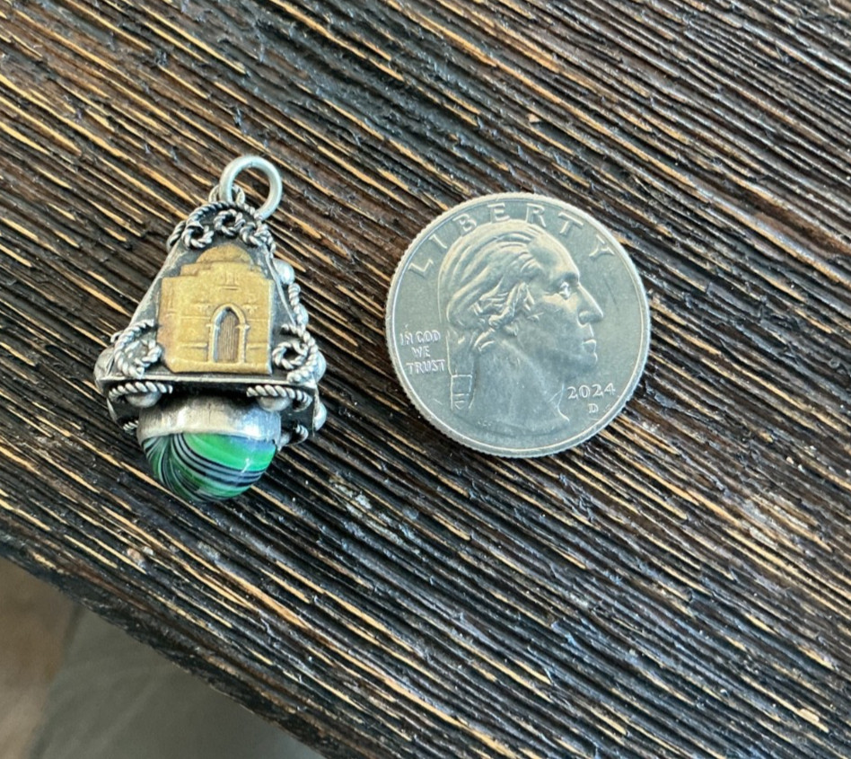 Antique Holy Land Silver & Gilt Pilgrimage Fob Pendant Mosque Pilgrim c 1900
