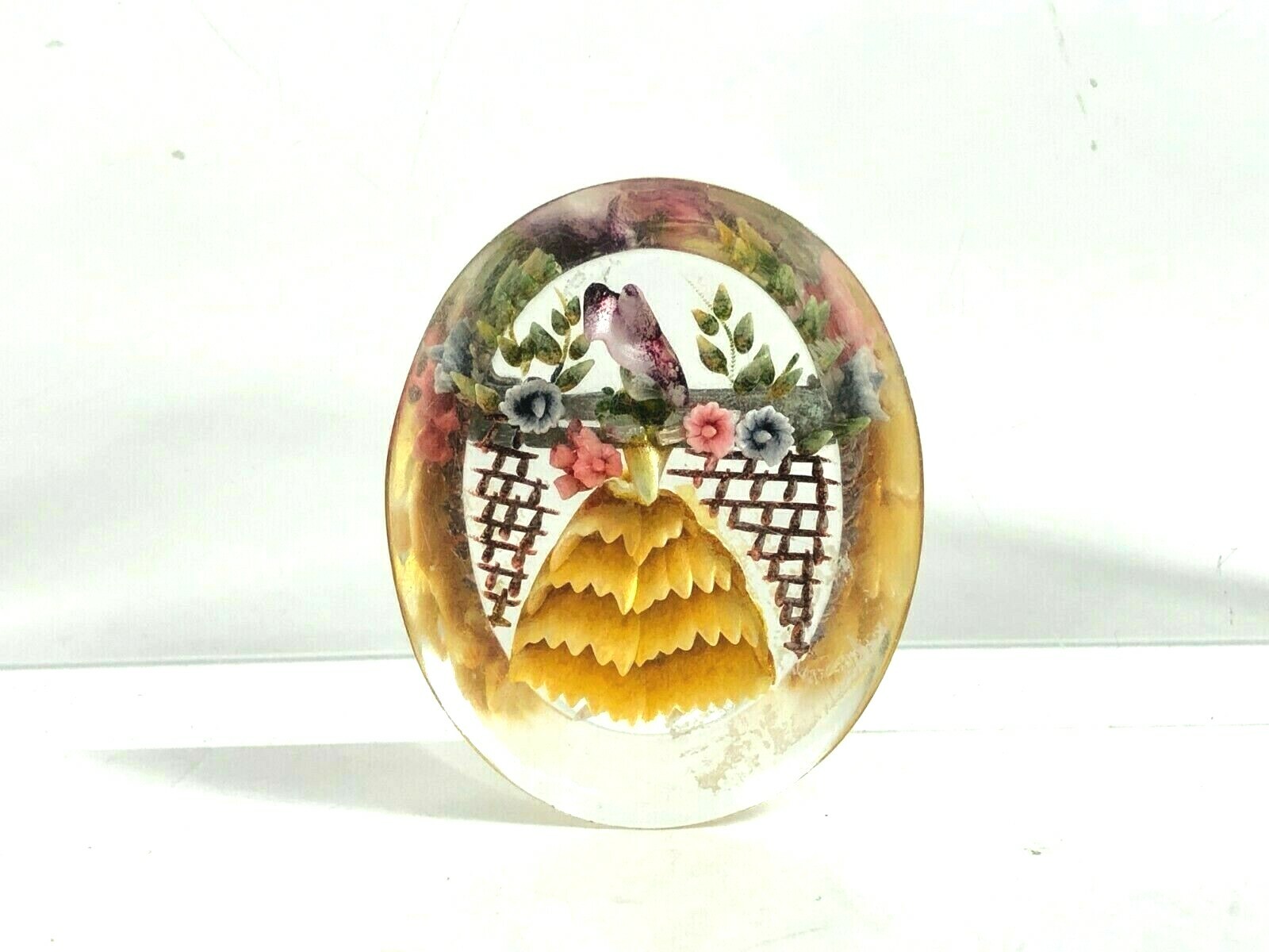 Undercarved Hand Painted Vintage 40’s Southern Belle Pin 1 5/8″ Costume Jewelry