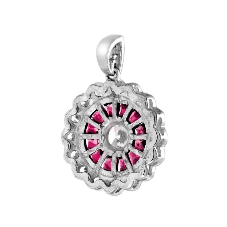 2Ct Art Deco Style Lab-Created Diamond & Ruby Wedding 14K White Gold FN Pendant