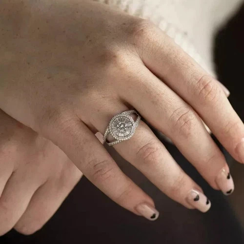 Art Deco Style Round Cut Lab Created Diamond 925 Silver Engagement Gift Ring