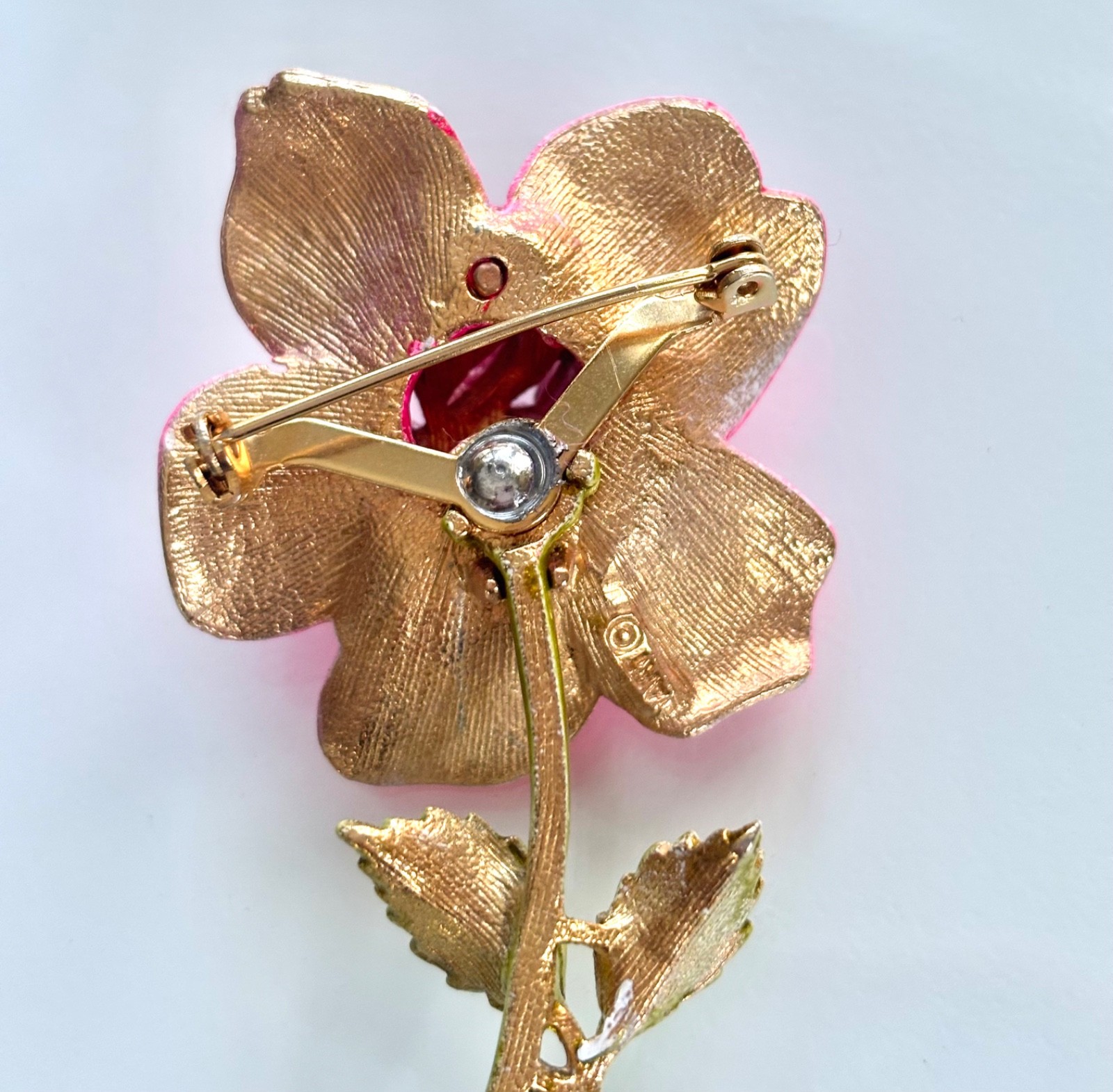 Vintage signed ART hot pink ROSE flower brooch~Flower PIN~1960s~Arthur Pepper