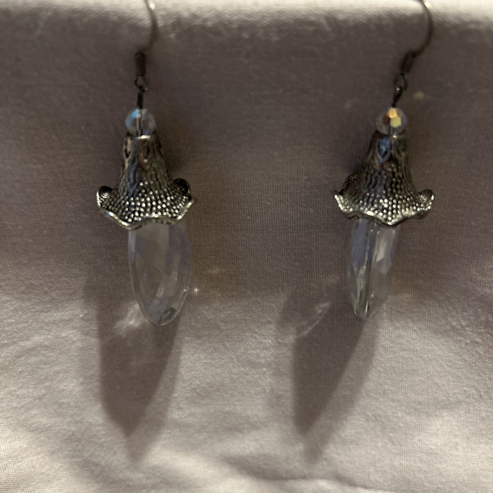 Vintage Opaline Glass Dangle Earrings Silver Tone