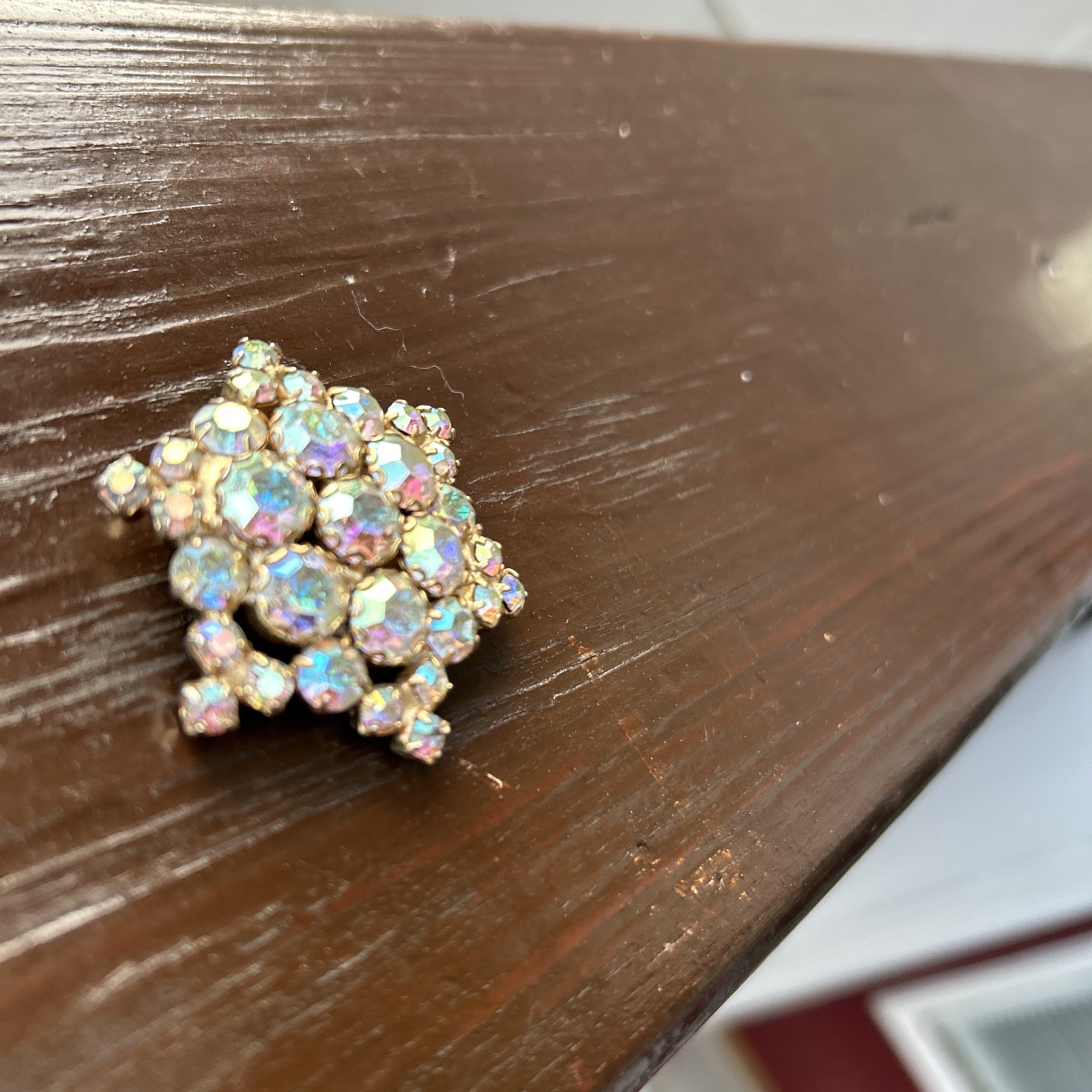 Vintage Brooch Rhinestone Crystal Done Layered Flower Pin Retro Costume Jewelry