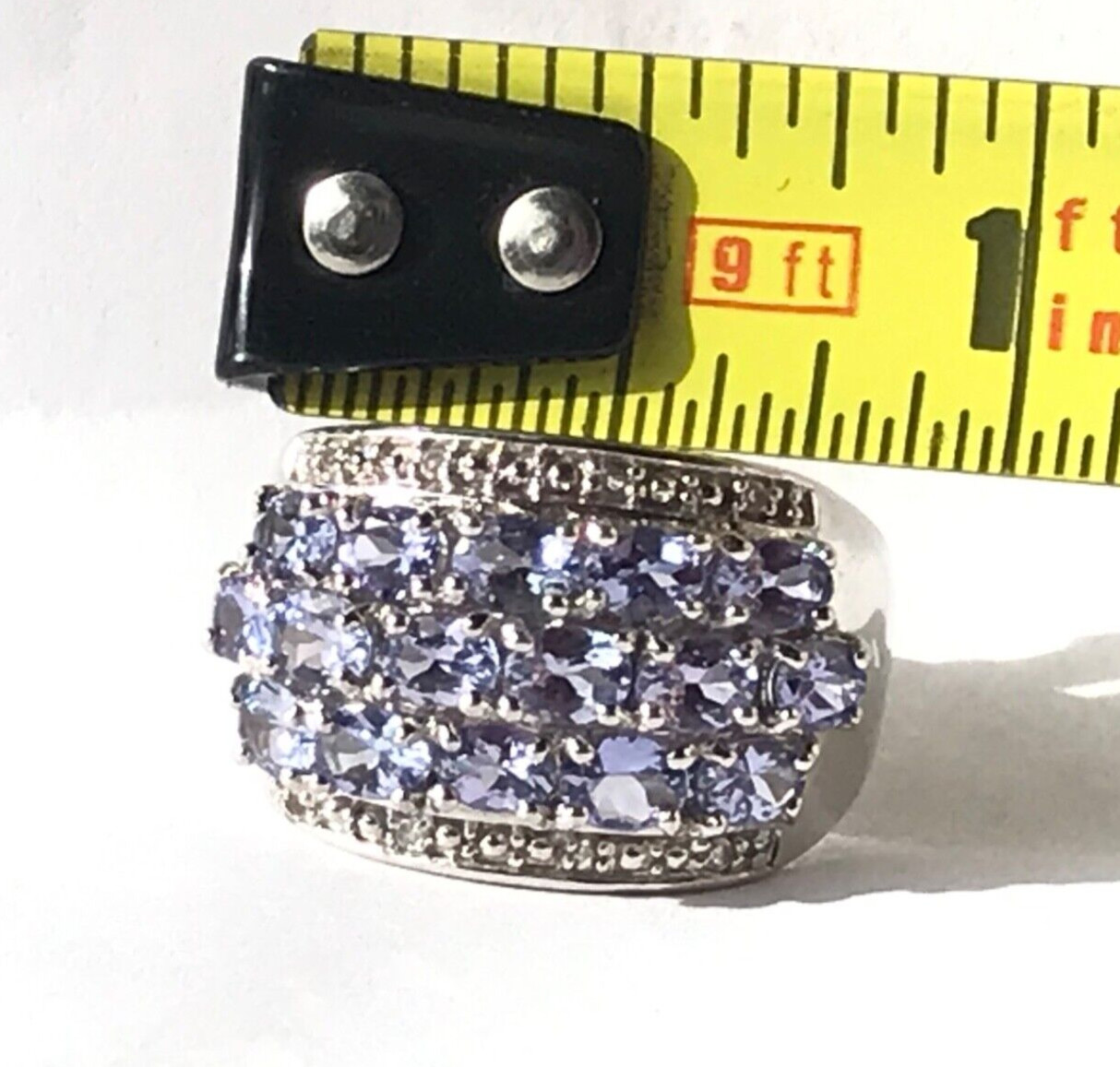 TANZANITE Ring 925 Dome Sterling Silver Cluster 3 row Faceted Zircon SGR VTG sz7