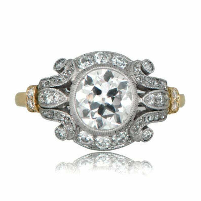 Art Deco Round Cut Lab Created Diamond Wedding 14K Yellow Gold Filled Gift Ring