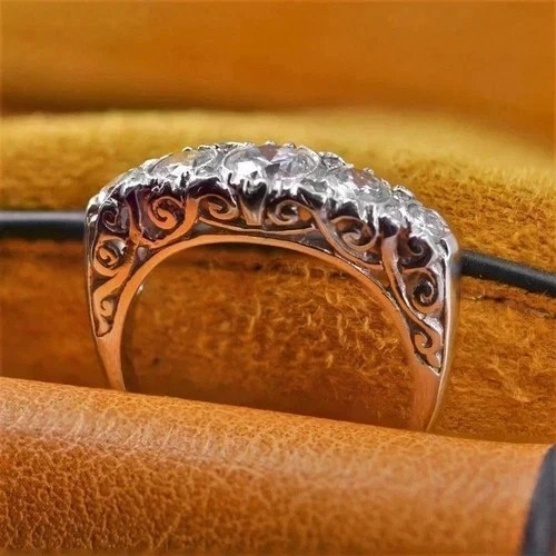 Art Deco Style Round Cut Lab Created Diamond Vintage Engagement 14K Gold FN Ring