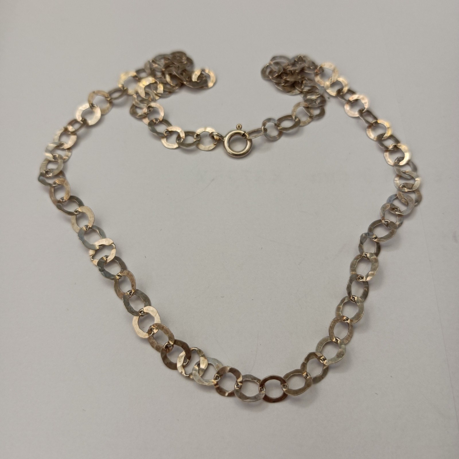 Sterling Silver Chain Necklace Handmade Flatt Hammered Rolo Unique Collar VTG