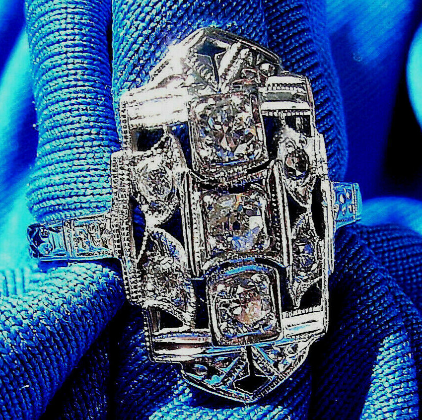 Original EARTH MINED DIAMOND Deco Engagement Ring Vintage Style 14K WHITE GOLD 6
