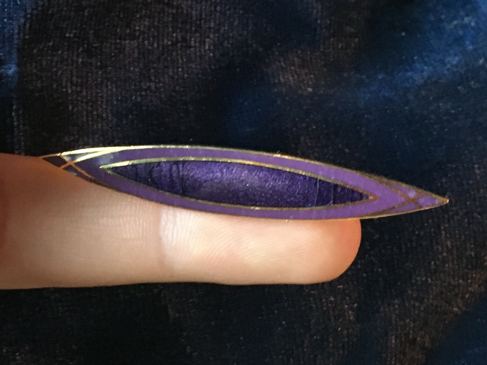 Vintage Elongated Arrow Purple Enamel Gold Tone 3″ Tie Bar Brooch -Animal Rescue