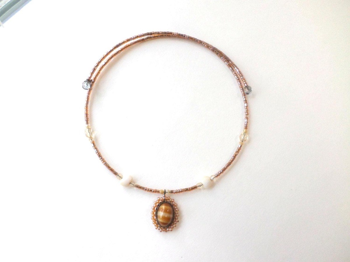 Memory Wire Choker, Brown Seed Bead Necklace, Fairycore Jewelry
