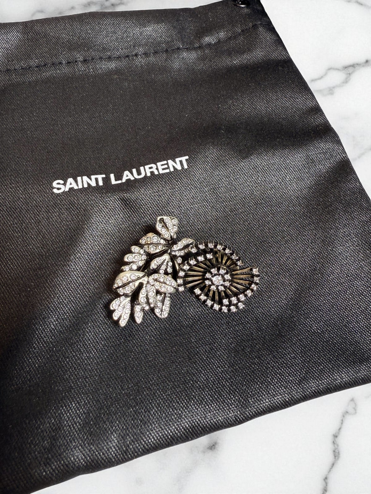 NIB Saint Laurent Crystal Flower Pin Brooch Set Authentic $545