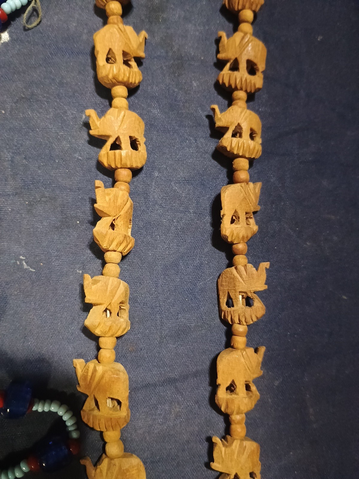 1 Vtg Carved Wooden African Elephant Necklace,Plus 3 Beaded Necklaces.