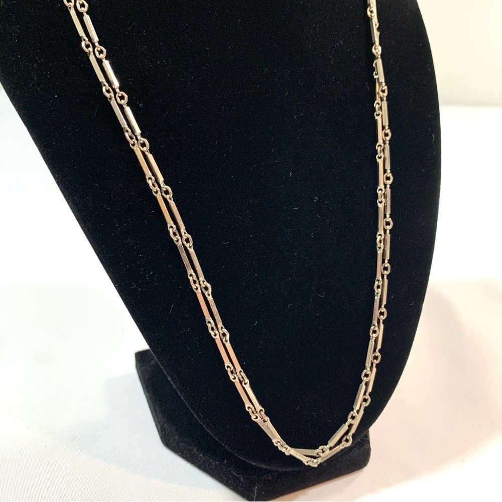 Vintage Bar Link Chain Necklace Silver Metal Minimalist Unisex